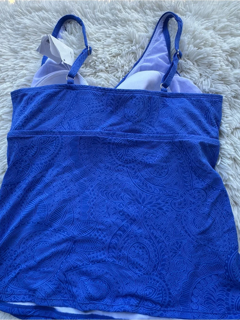 Swim Solutions Blue Textured Paisley Tankini Top - Picture 5 of 9